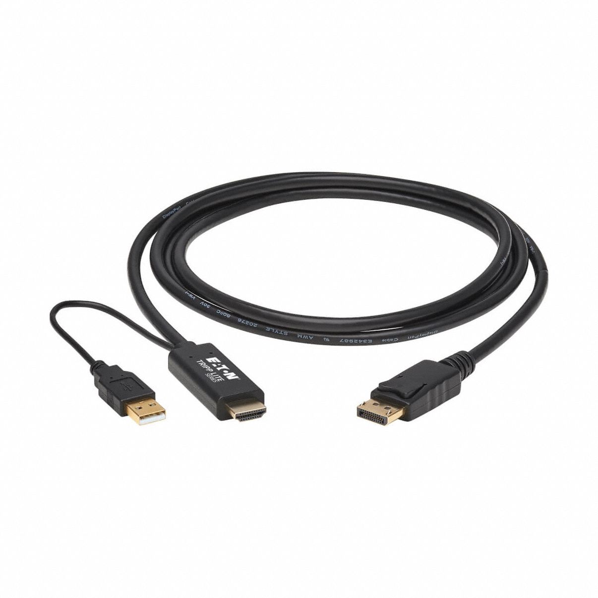 Cable: HDMI Male to Display Port Male Connection, 6.6 ft Cable Lg, PVC, Black