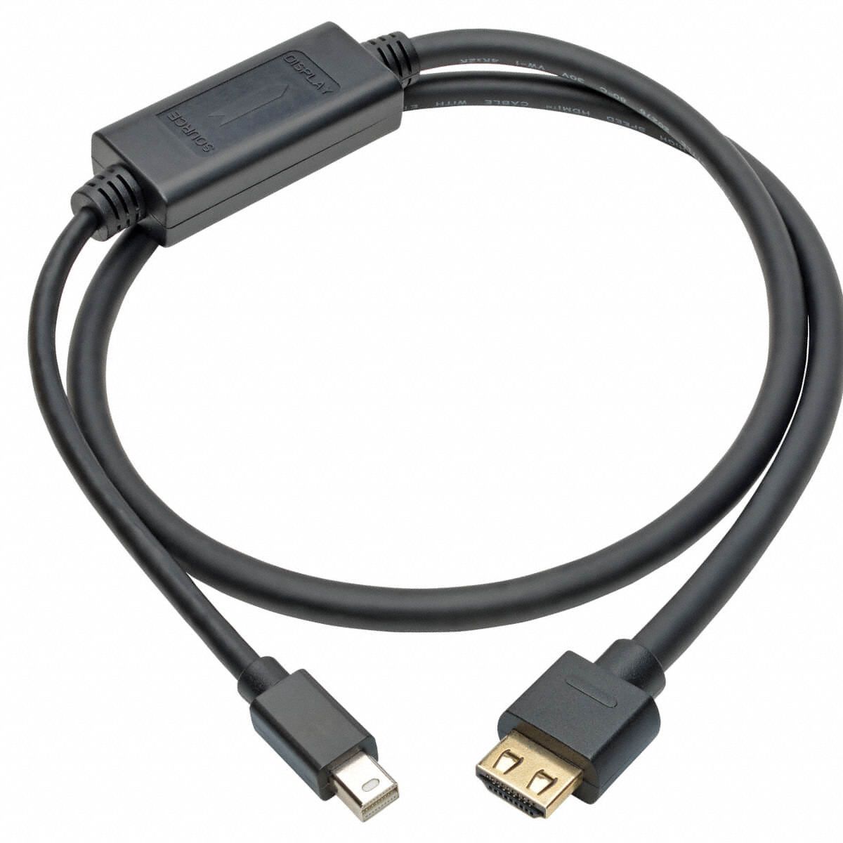 Cable: Mini Display Port Male to HDMI Male Connection, 6 ft Cable Lg, PVC, Black