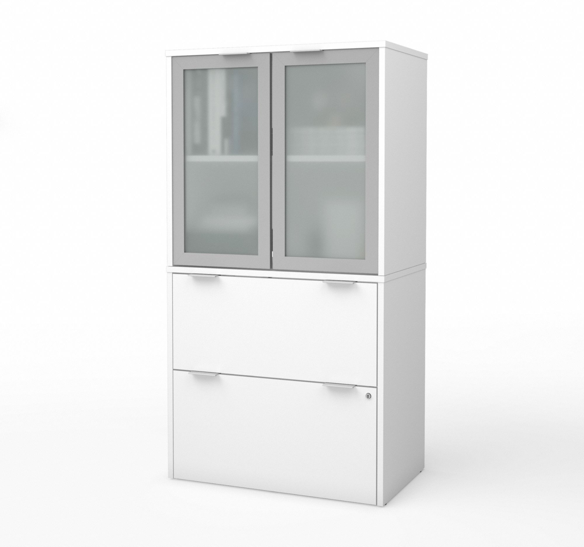 Lateral File Cabinet with Hutch: White, 30 1/8 in Overall Wd, 18 1/4 in Overall Dp