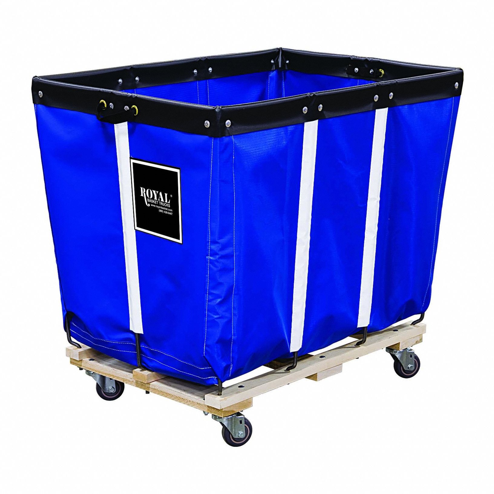 Basket Truck Wood Base: Blue, (4) Swivel, 4 bu Truck Capacity, 26 in Overall Lg