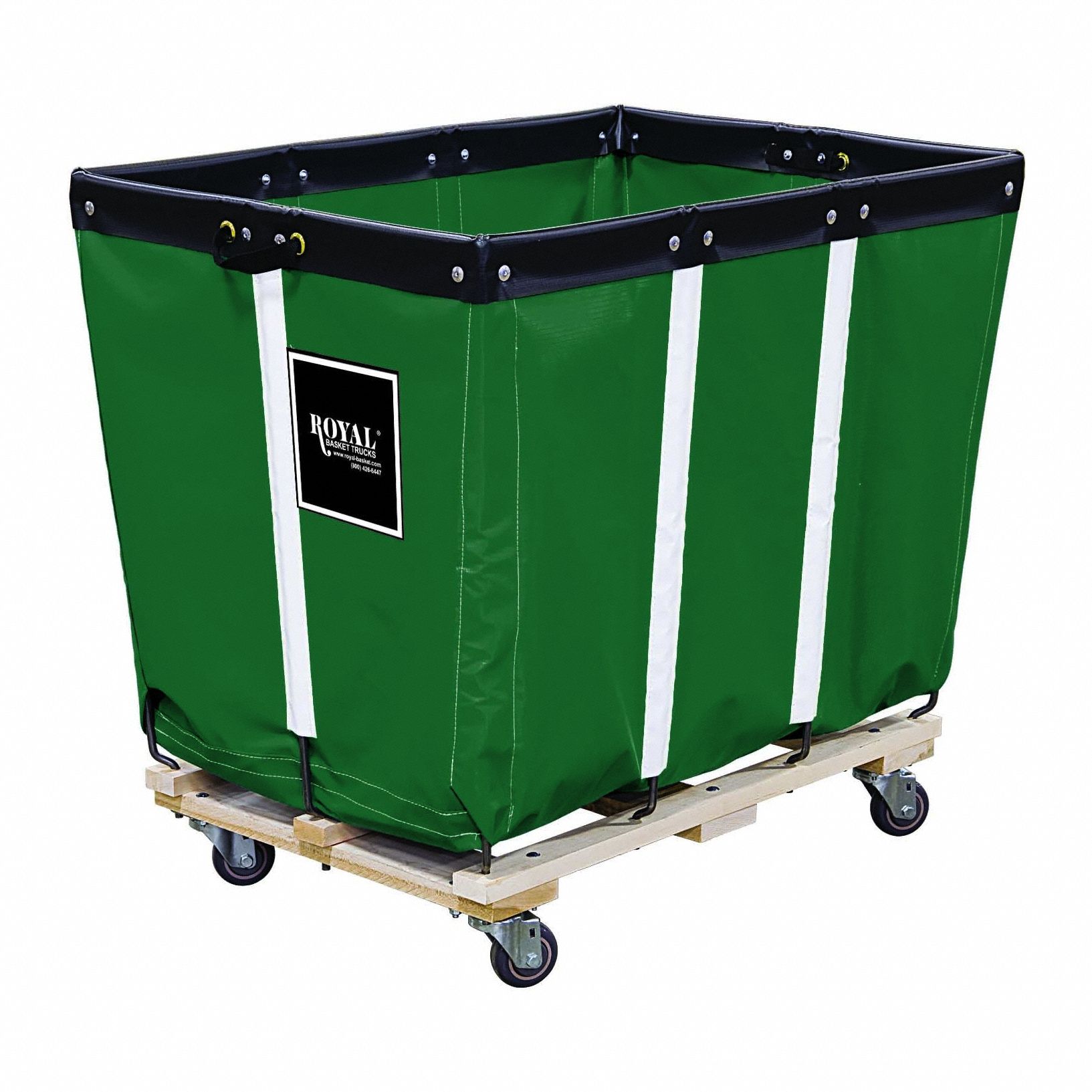Basket Truck Wood Base: Green, (4) Swivel, 6 bu Truck Capacity, 37 in Overall Lg