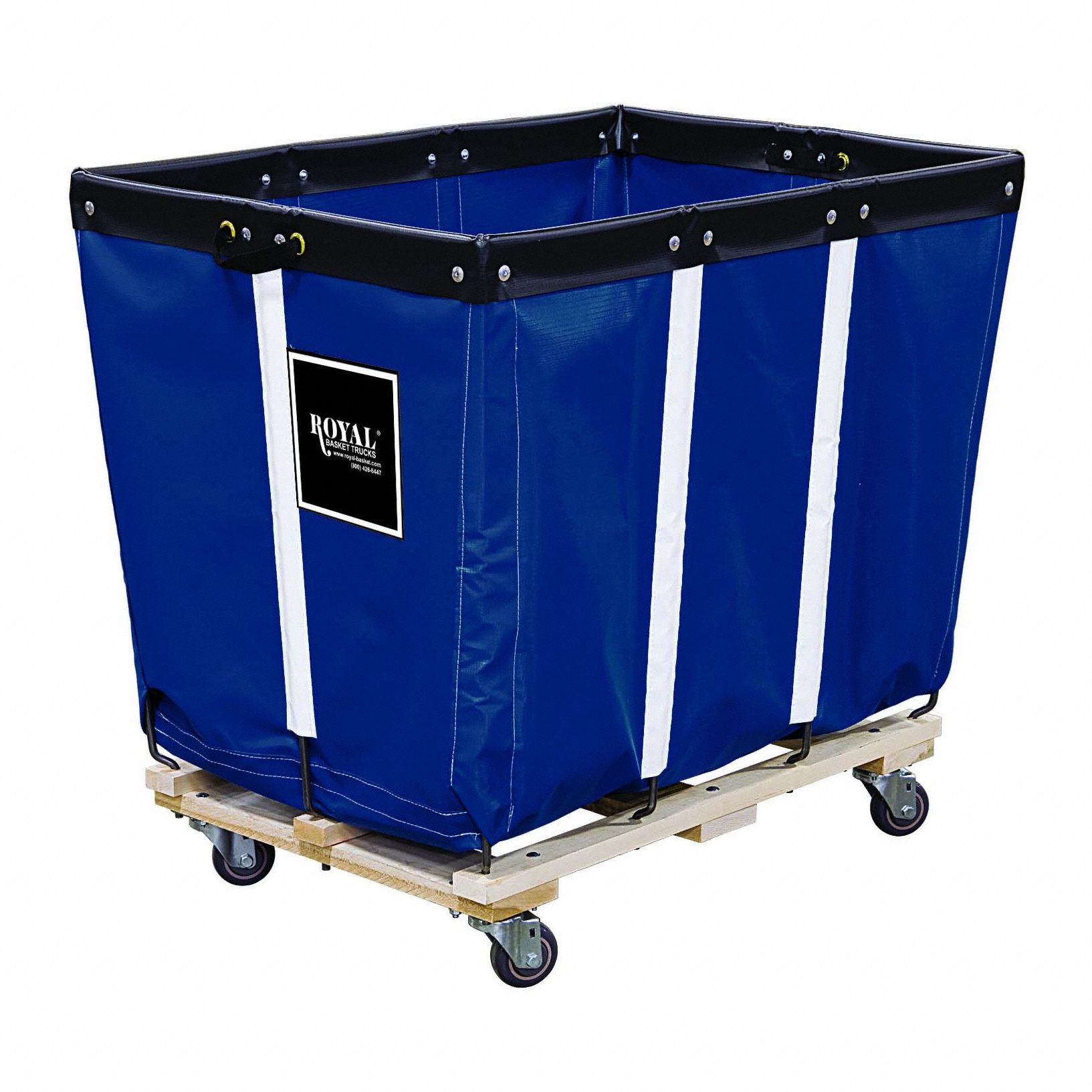 Basket Truck Wood Base: Navy Blue, (4) Swivel, 4 bu Truck Capacity, Vinyl