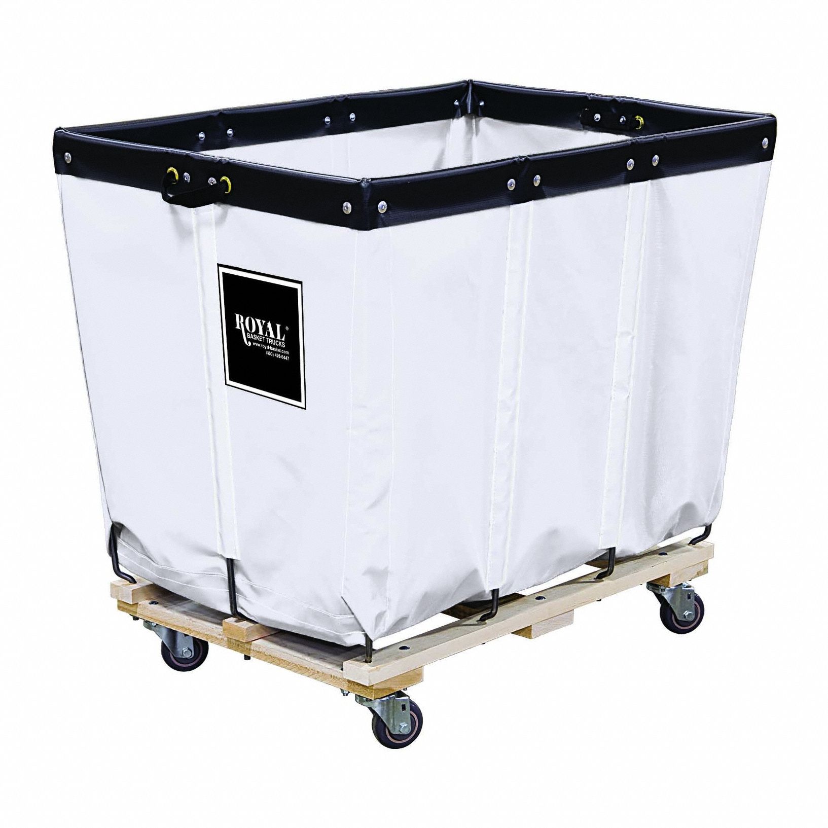 Basket Truck Wood Base: White, (4) Swivel, 4 bu Truck Capacity, 26 in Overall Lg