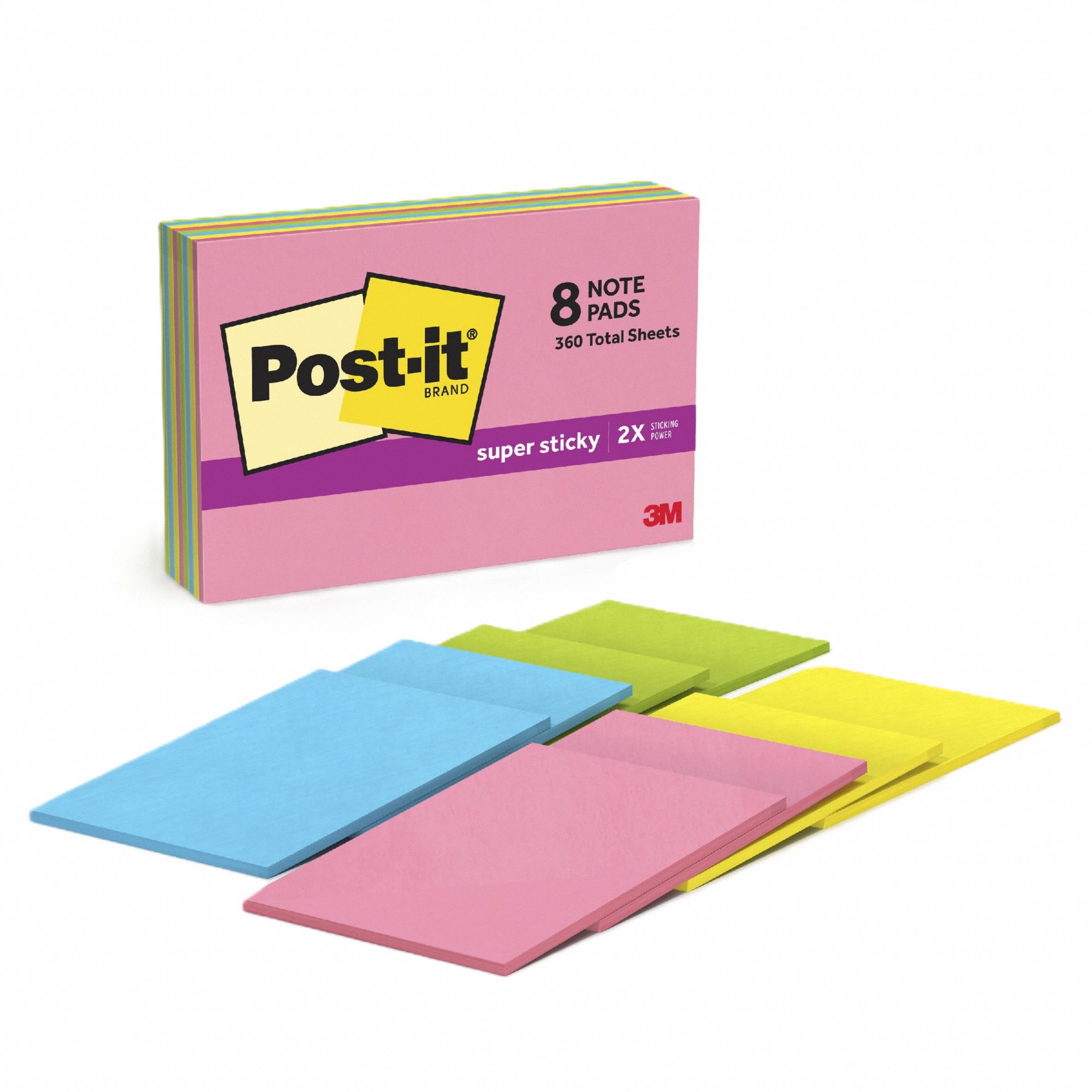 Sticky Notes: Assorted Pastel, Super Sticky, 45 Sheets per Pad, 8 Pads per Pack, 8 PK