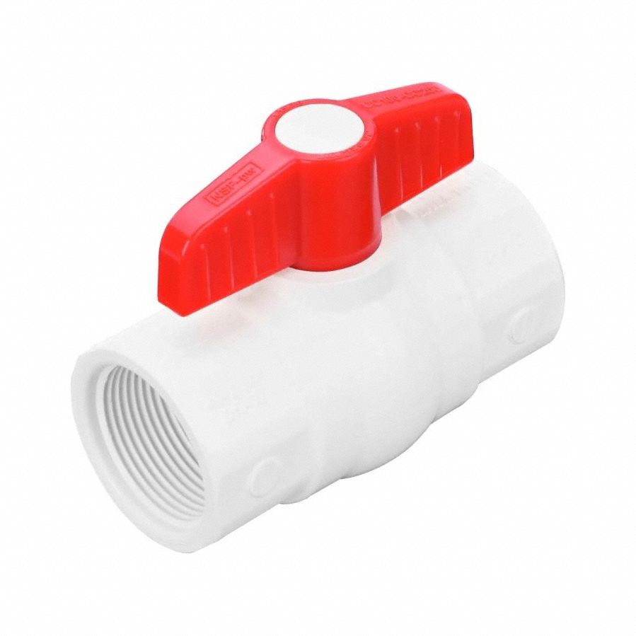 Manual Two-Way Ball Valve: 1 1/4 in, PVC, Angle, FNPT x FNPT, 150 psi Max. Pressure (CWP), Tee