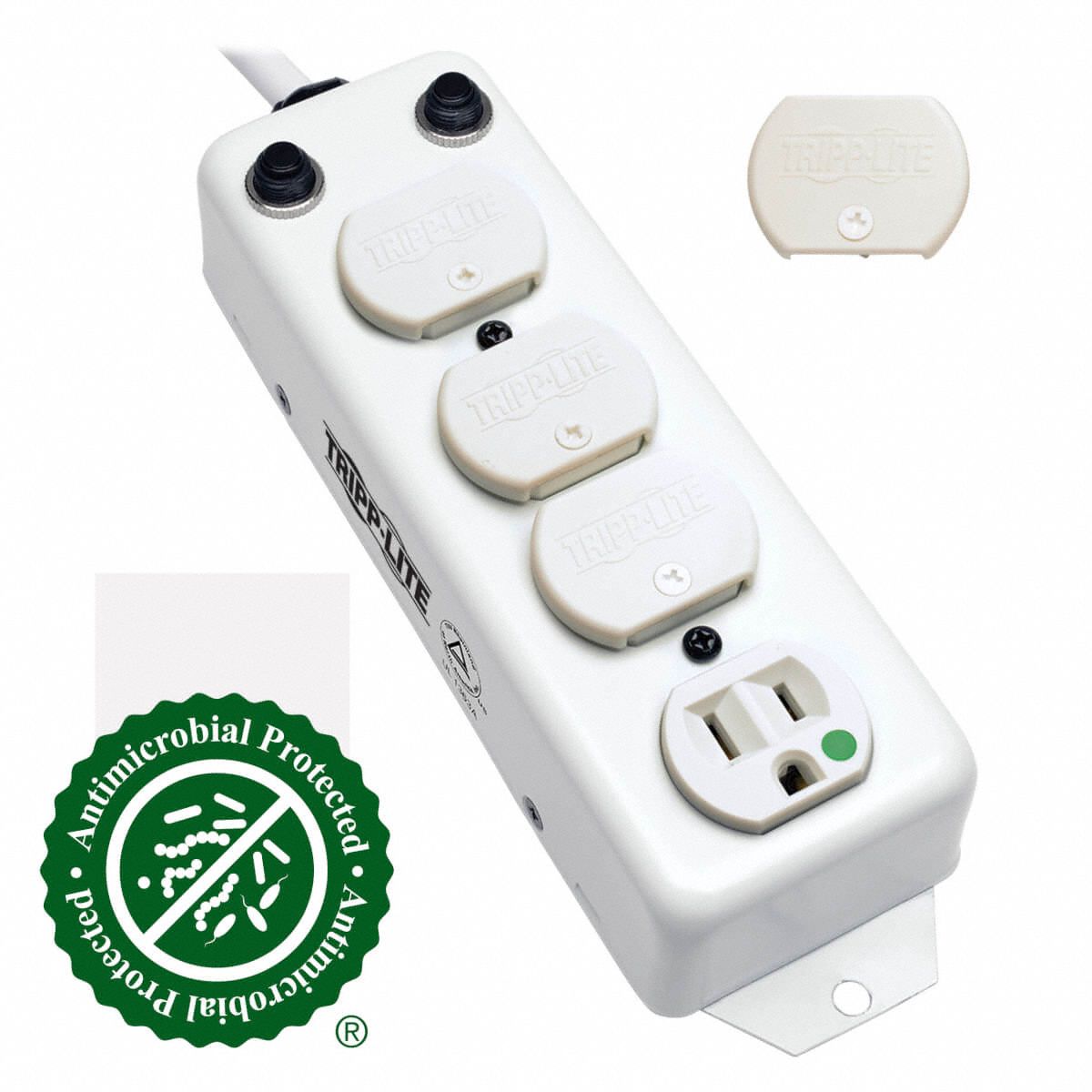 Surge Protector: 4 Outlets, Hospital Grade NEMA 5-15R-HG, NEMA 5-15P-HG, 15 ft Cord Lg
