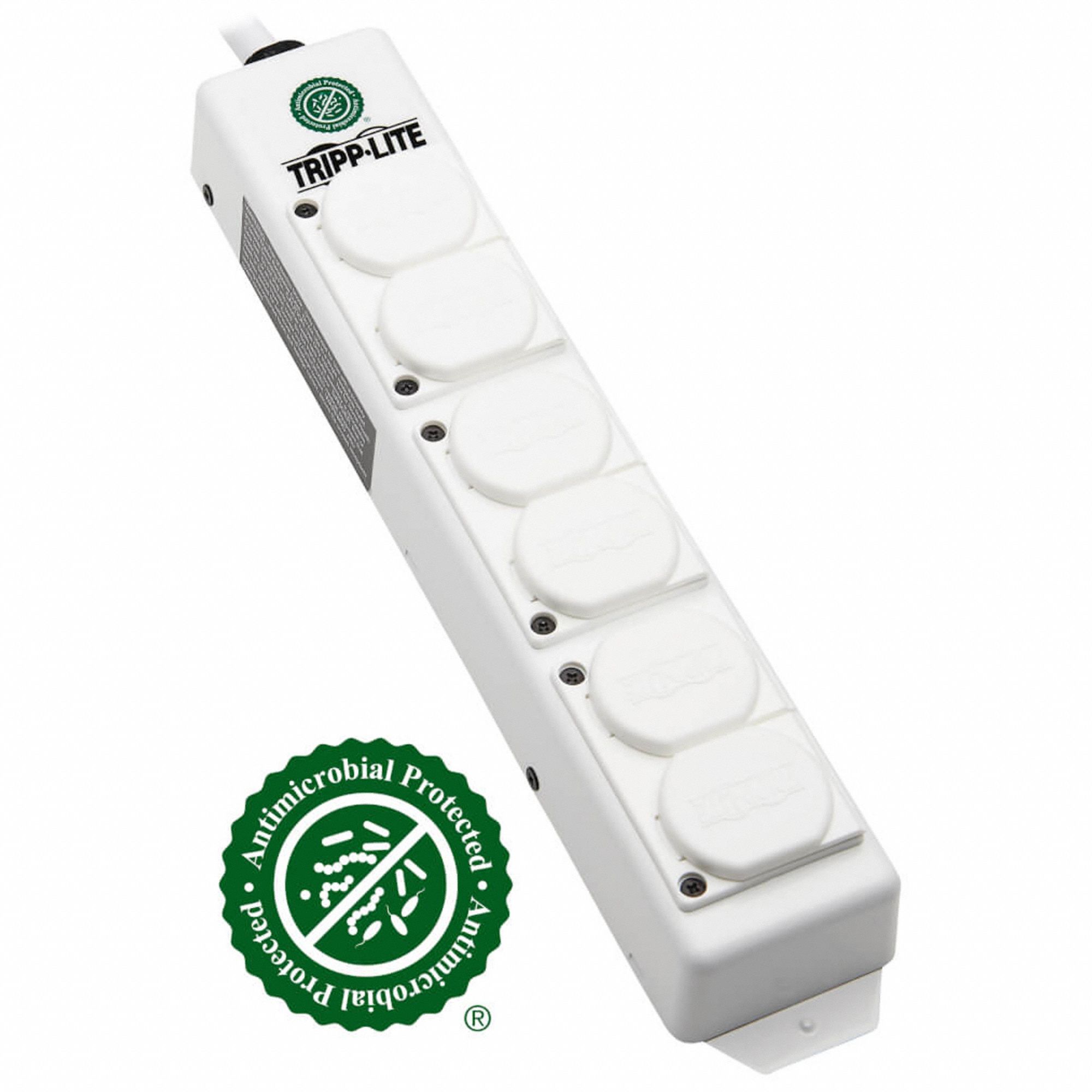 Outlet Strip: 6 Outlets, 15 ft Cord Lg, 15 A Max. Amps, White, NEMA 5-15P, 13 5/8 in Lg