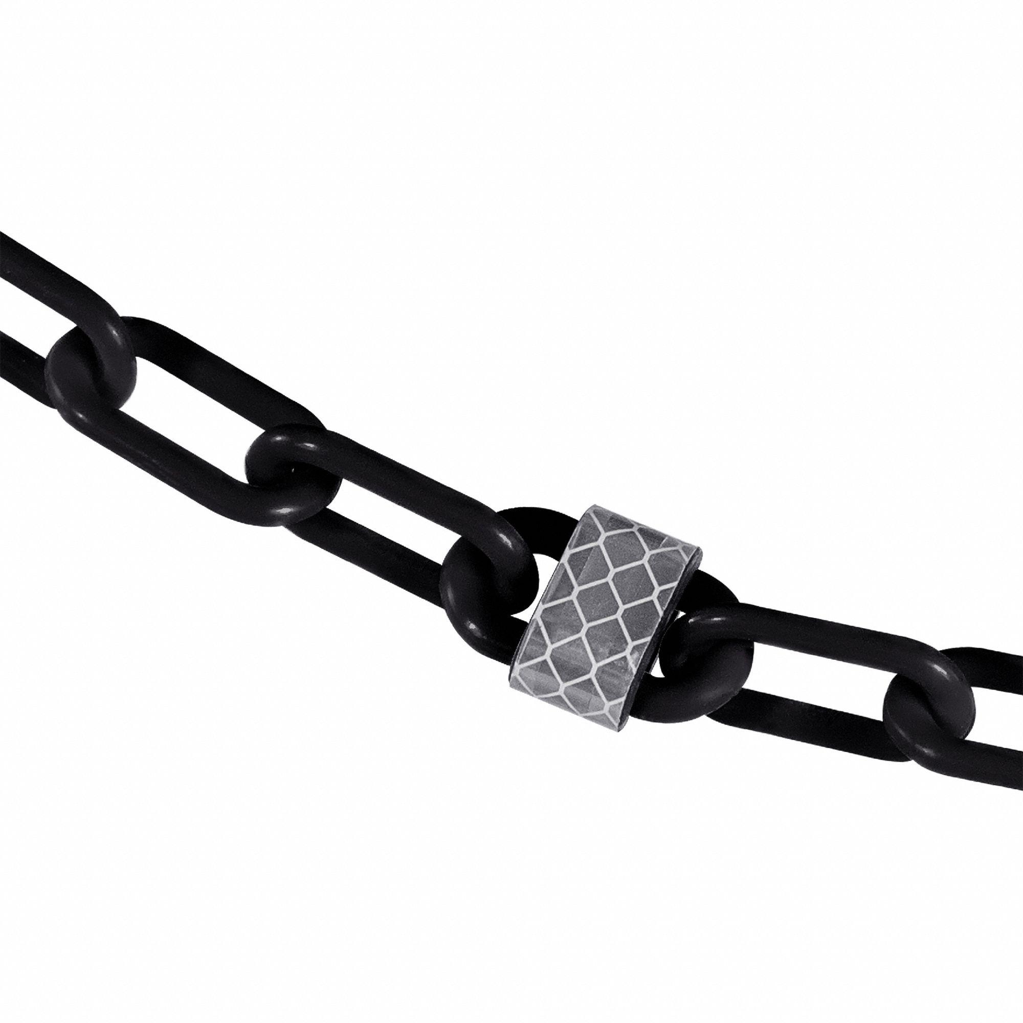 Plastic Chain: 100 ft Lg, Black, Plastic, 2 in Link Outside Lg