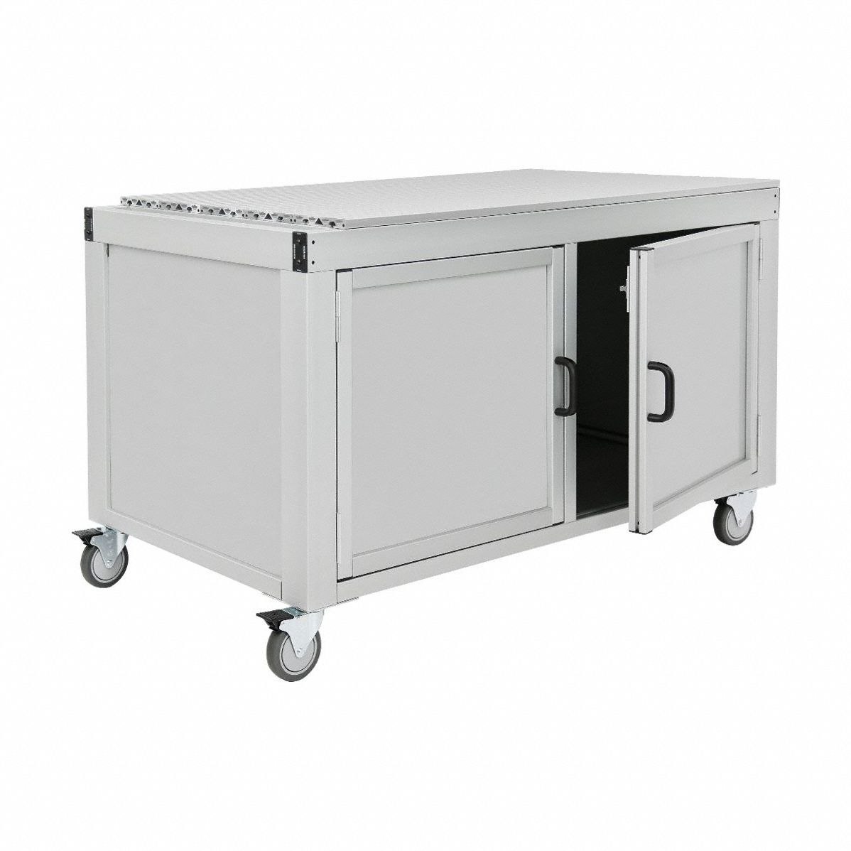 Tube Framing System Profiles: Silver, 36 3/4 in H x 31 1/2 in W x 63 in D, 930 lb Load Capacity (MPN Q-101713). Key specifications — Mobility: Mobile; Brand: 80/20; Color: Silver; Manufacturer Part Number: Q-101713.