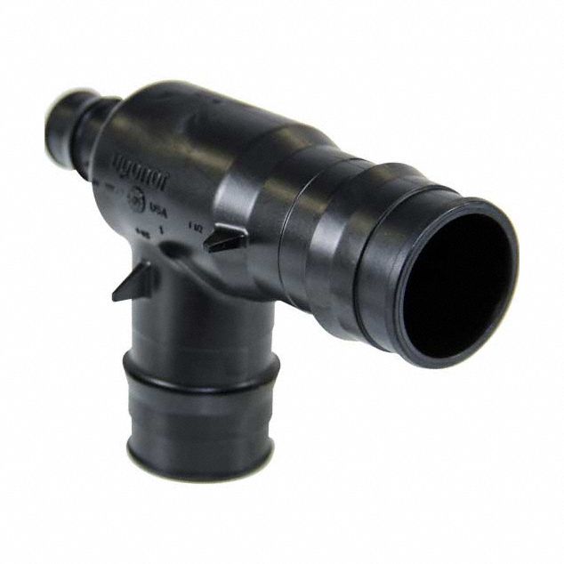 Barbed Tee: 1 1/2 in ID x 3/4 in ID x 1 1/2 in ID Size, Barbed x Barbed x Barbed x Barbed