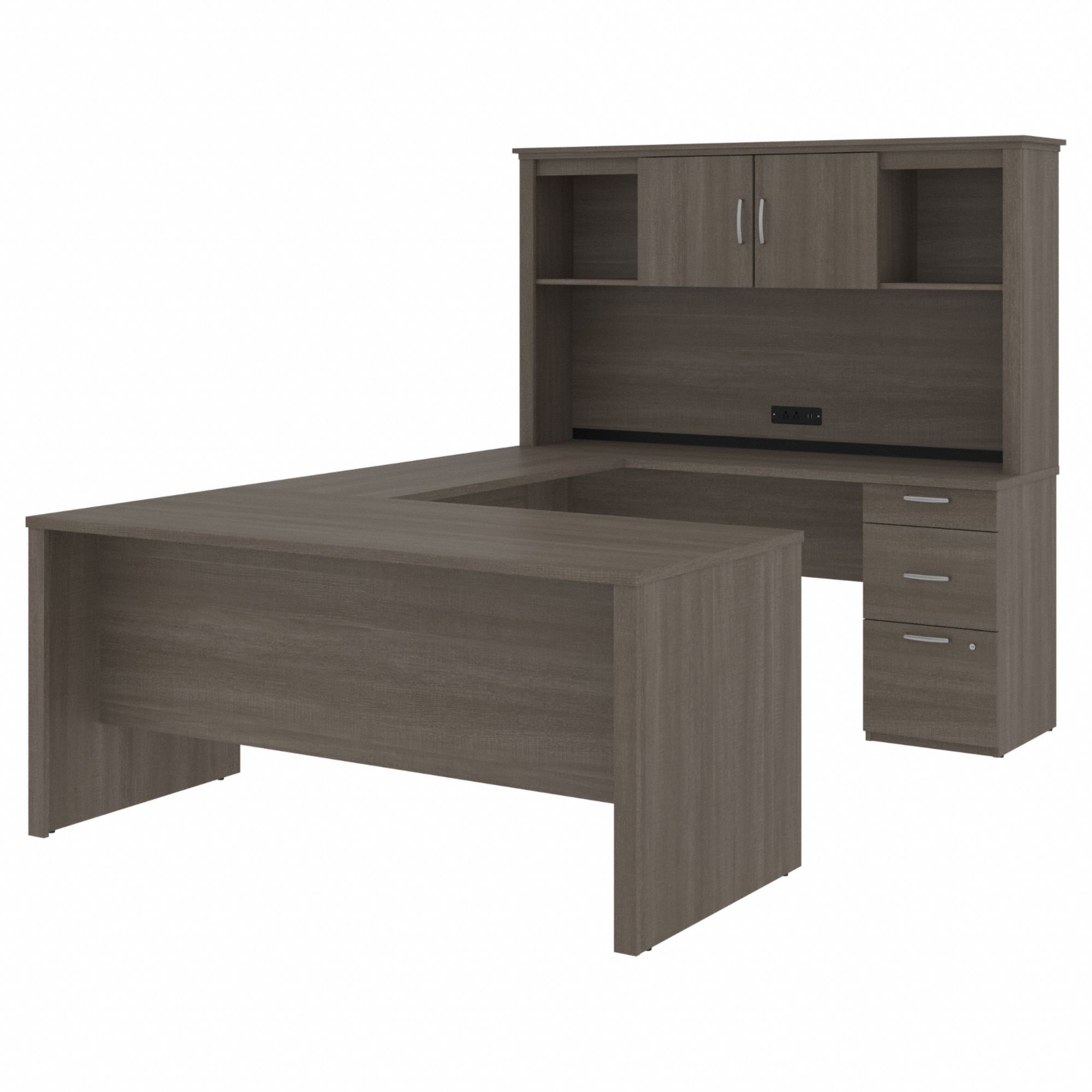 U-Shaped Office Desk: Bark Grey, 66 in Overall Wd, 95 1/2 in Overall Dp, Bark Grey