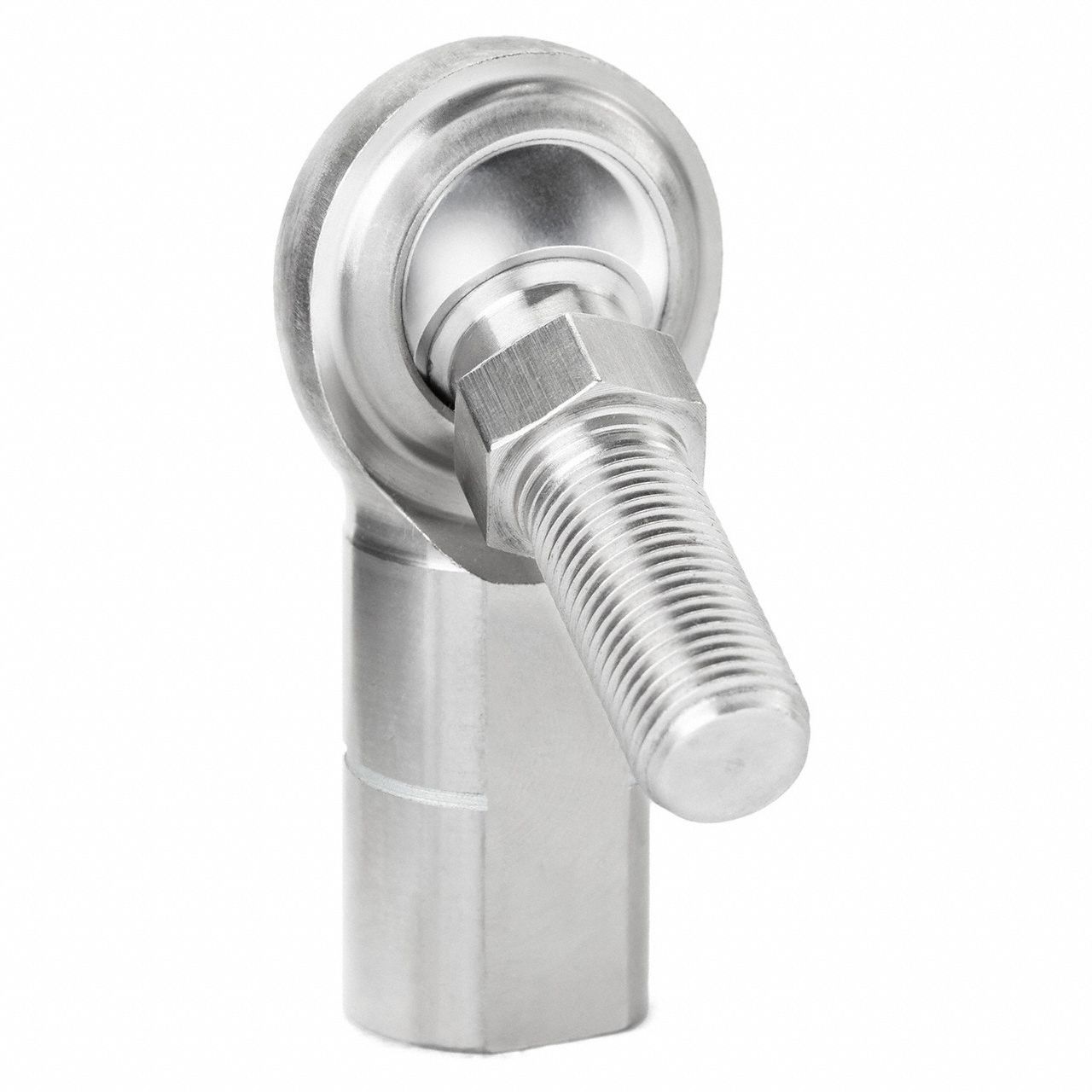 Spherical Rod End: Female Studded, 8 mm Bore Dia, Right Hand Thread, Stainless Steel, PTFE