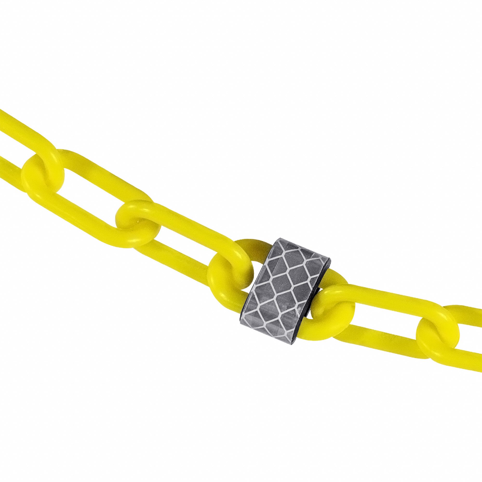 Plastic Chain: 25 ft Lg, Yellow, Plastic, 2 in Link Outside Lg