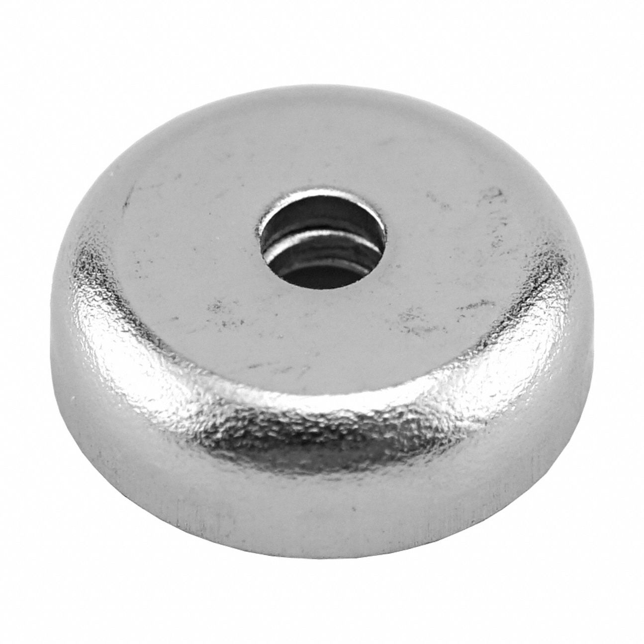 Rare Earth Magnet: Neodymium, 5/8 in Outside Dia, 0.136" Tap Size, 0.188 in Thick