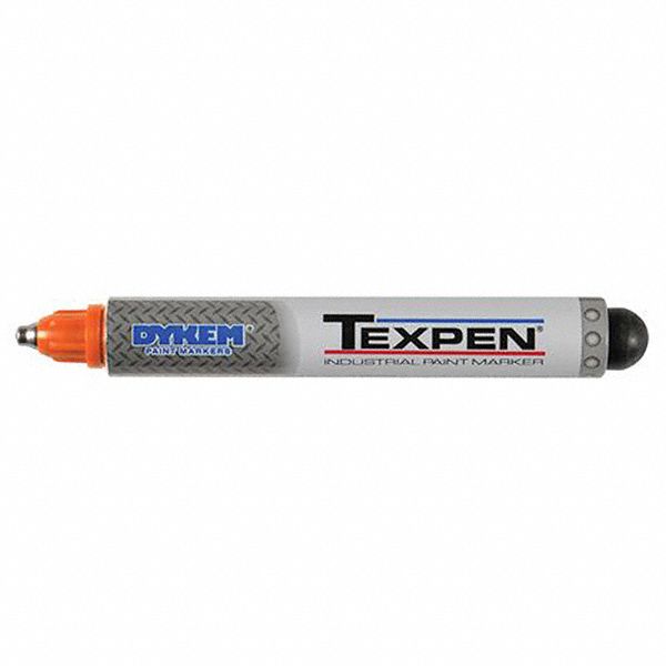 Liquid Paint Marker: 1.3 mm Tip Wd, Stainless Steel Roller Ball, Orange, Round