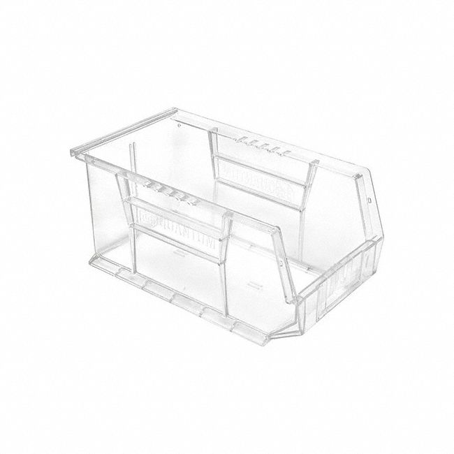 Plastic Bin: 8 1/4 in x 14 3/4 in x 7 in, Clear, Label Holder Included