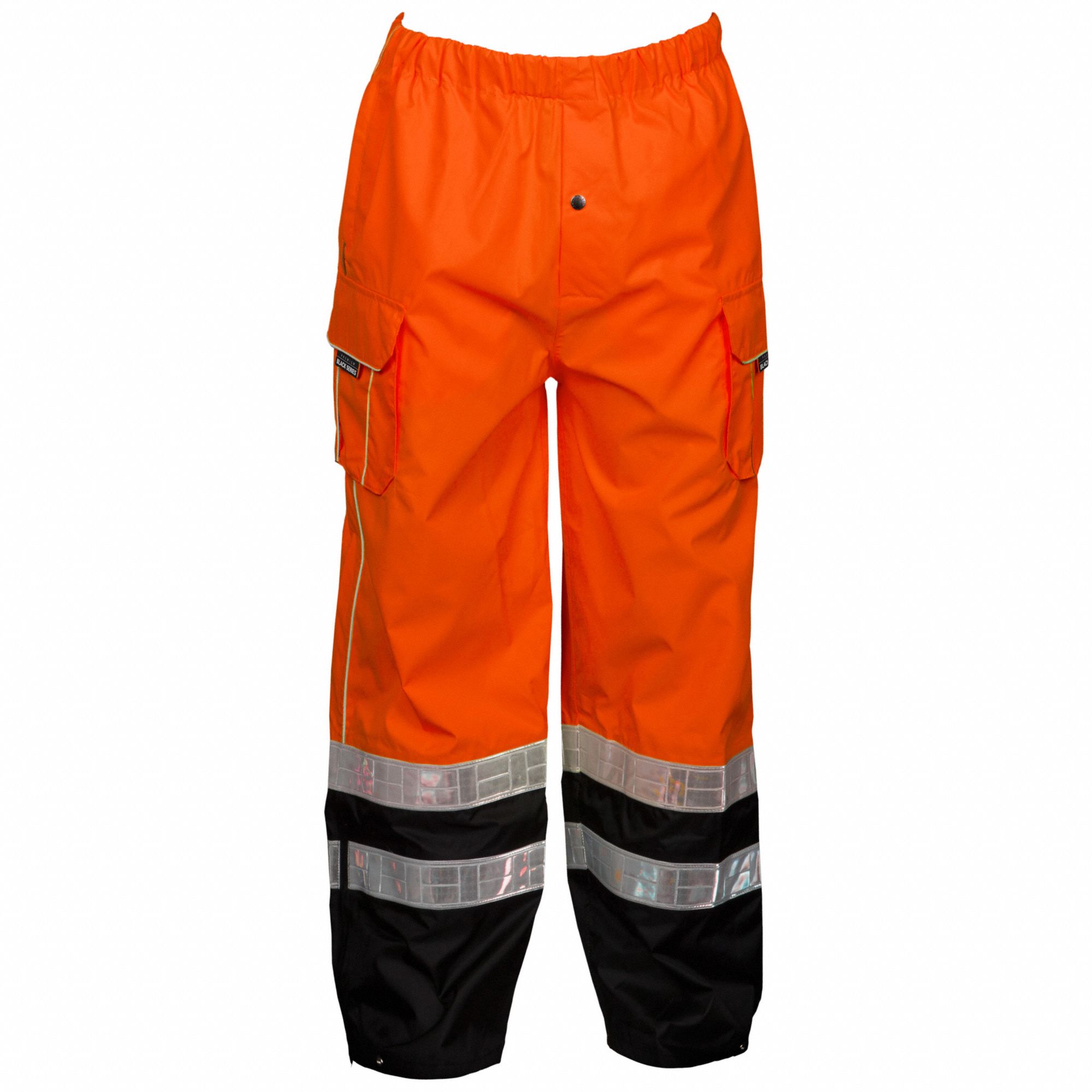 Rain Pants: ANSI Class E, 2XL/3XL ( 48 in x 32 in ), Rain Pants, Orange, Polyester, Pull On