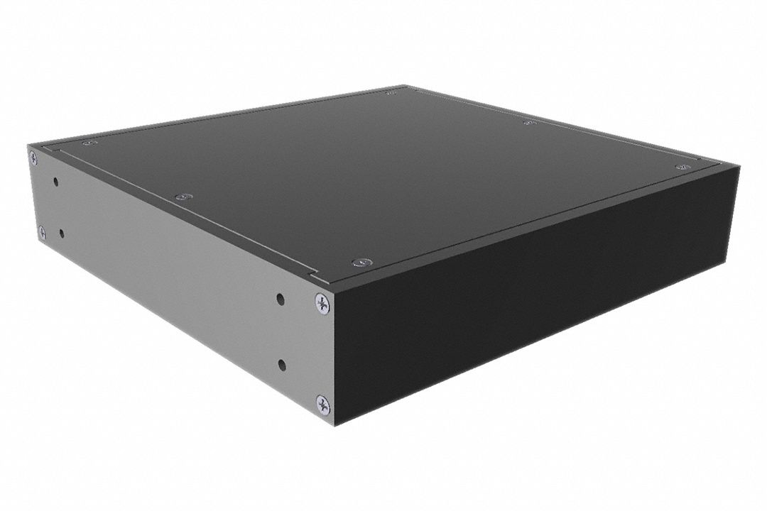 Rack-Mounted Instrument Enclosure: Solid, Half Wd, 1 RU, 8 in Dp, Black Powder Coated