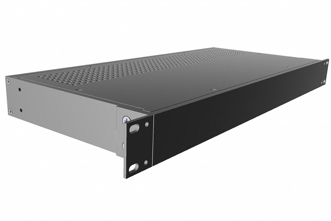 Rack-Mounted Instrument Enclosure: Vented, Full-Wd, 1 RU, 8 in Dp, Black Powder Coated