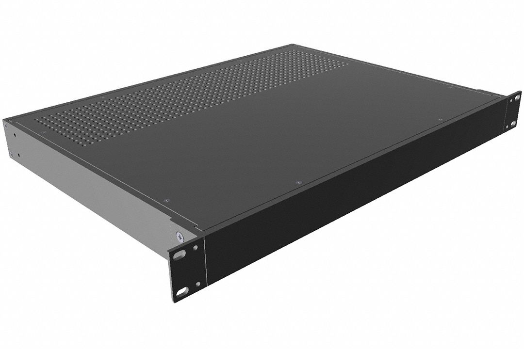 Rack-Mounted Instrument Enclosure: Vented, Full-Wd, 1 RU, 13 in Dp, Black Powder Coated