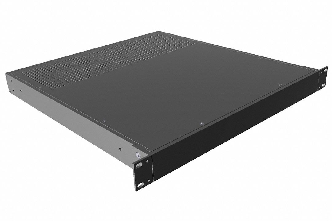 Rack-Mounted Instrument Enclosure: Vented, Full-Wd, 1 RU, 18 in Dp, Black Powder Coated