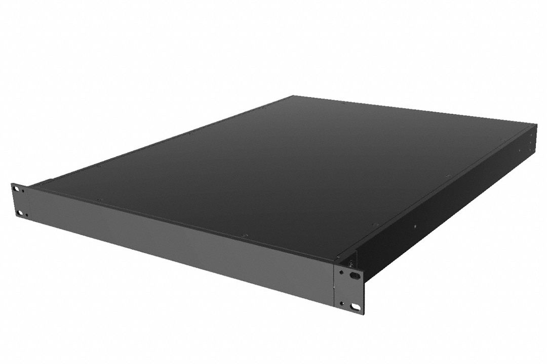 Rack-Mounted Instrument Enclosure: Solid, Full-Wd, 1 RU, 22 in Dp, Black Powder Coated