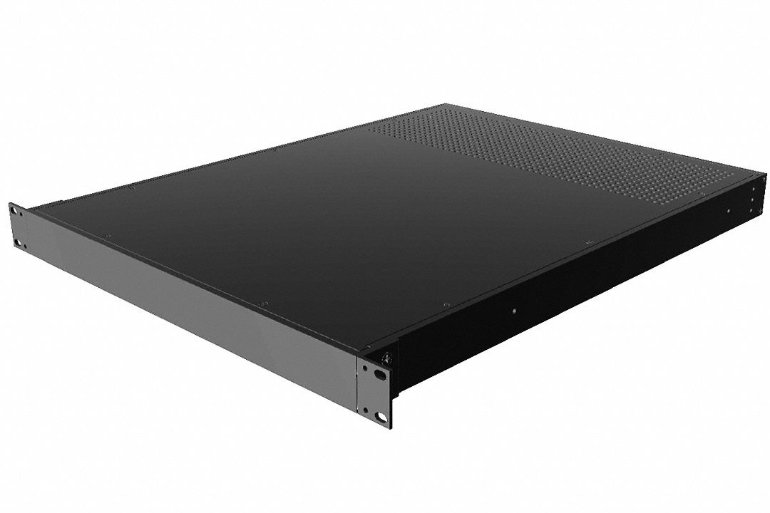 Rack-Mounted Instrument Enclosure: Vented, Full-Wd, 1 RU, 22 in Dp, Black Powder Coated