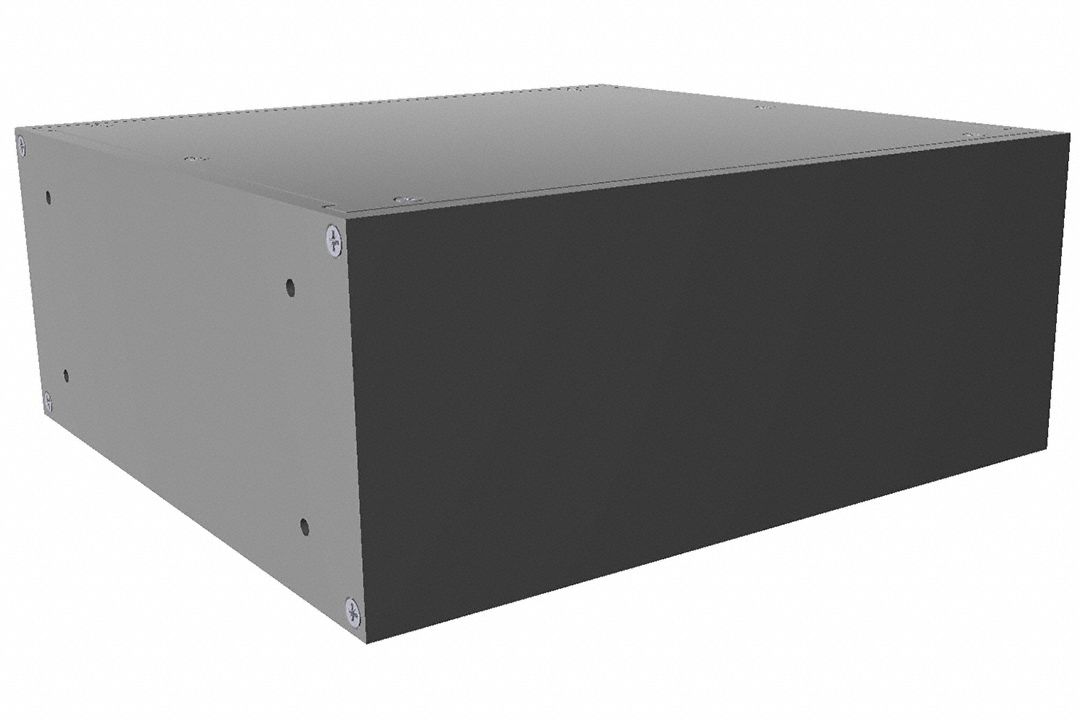 Rack-Mounted Instrument Enclosure: Solid, Half Wd, 2 RU, 8 in Dp, Black Powder Coated