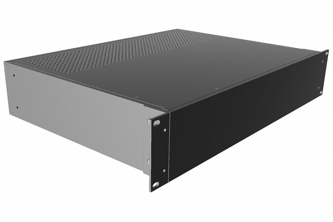 Rack-Mounted Instrument Enclosure: Vented, Full-Wd, 2 RU, 13 in Dp, Black Powder Coated