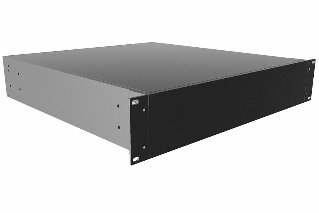 Rack-Mounted Instrument Enclosure: Solid, Full-Wd, 2 RU, 18 in Dp, Black Powder Coated