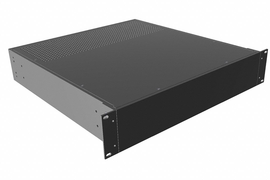 Rack-Mounted Instrument Enclosure: Vented, Full-Wd, 2 RU, 18 in Dp, Black Powder Coated