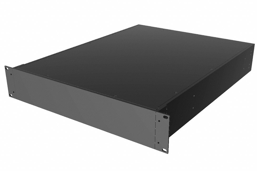 Rack-Mounted Instrument Enclosure: Solid, Full-Wd, 2 RU, 22 in Dp, Black Powder Coated