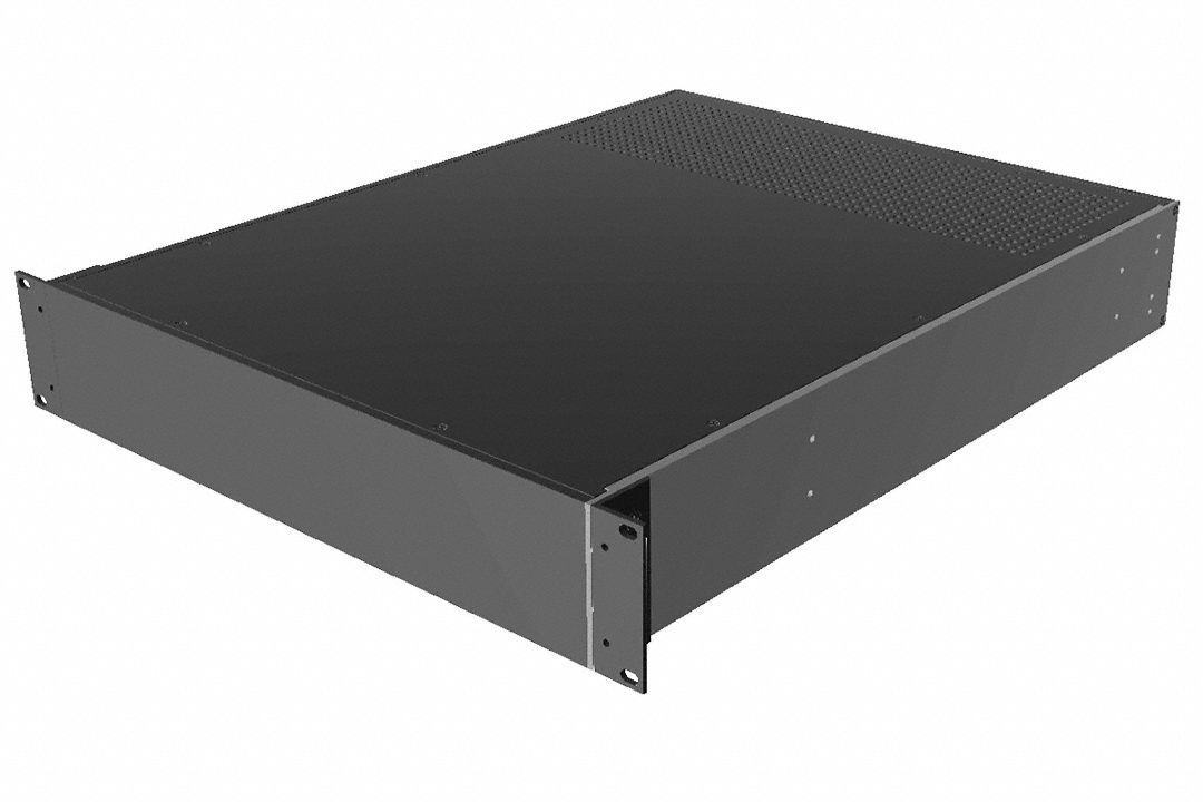 Rack-Mounted Instrument Enclosure: Vented, Full-Wd, 2 RU, 22 in Dp, Black Powder Coated