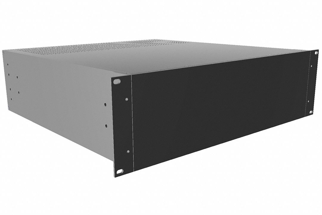 Rack-Mounted Instrument Enclosure: Vented, Full-Wd, 3 RU, 18 in Dp, Black Powder Coated