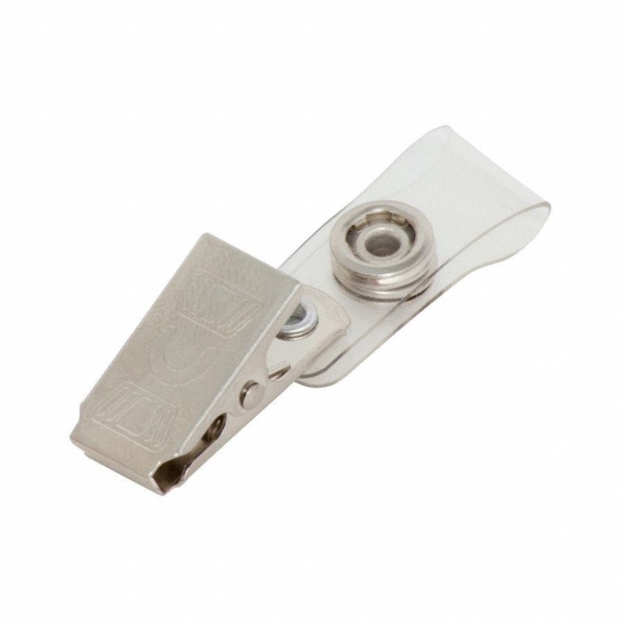 Badge Holder: Clip, Horizontal/Vertical, 2 in Overall Ht, 1/2 in Overall Wd, Black, 10 PK