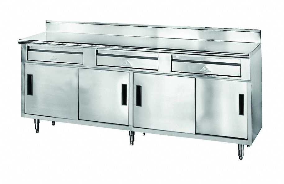 Cabinet Bench: 5 in Backsplash Ht, Round Corner, 0 Shelves, 30 in Overall Dp, Sliding