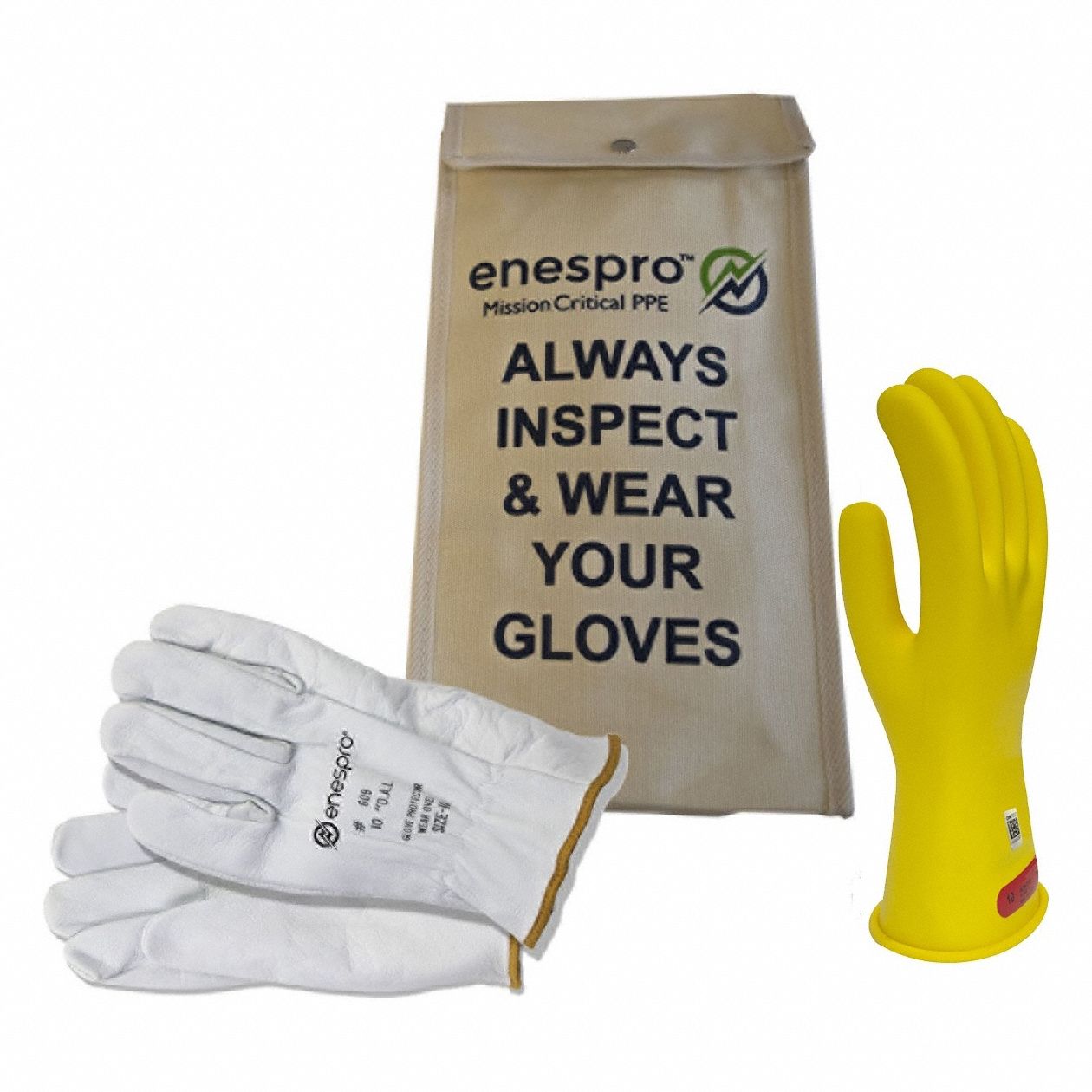 Electrical-Insulating Glove Kit: 1, 000V AC, 1, 500V DC, Class 0, Yellow