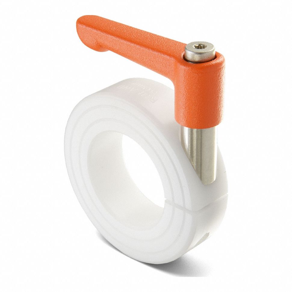 Quick Clamping Shaft Collar: 1 1/4 in Bore Dia, Round, Acetal, Plastic, Orange