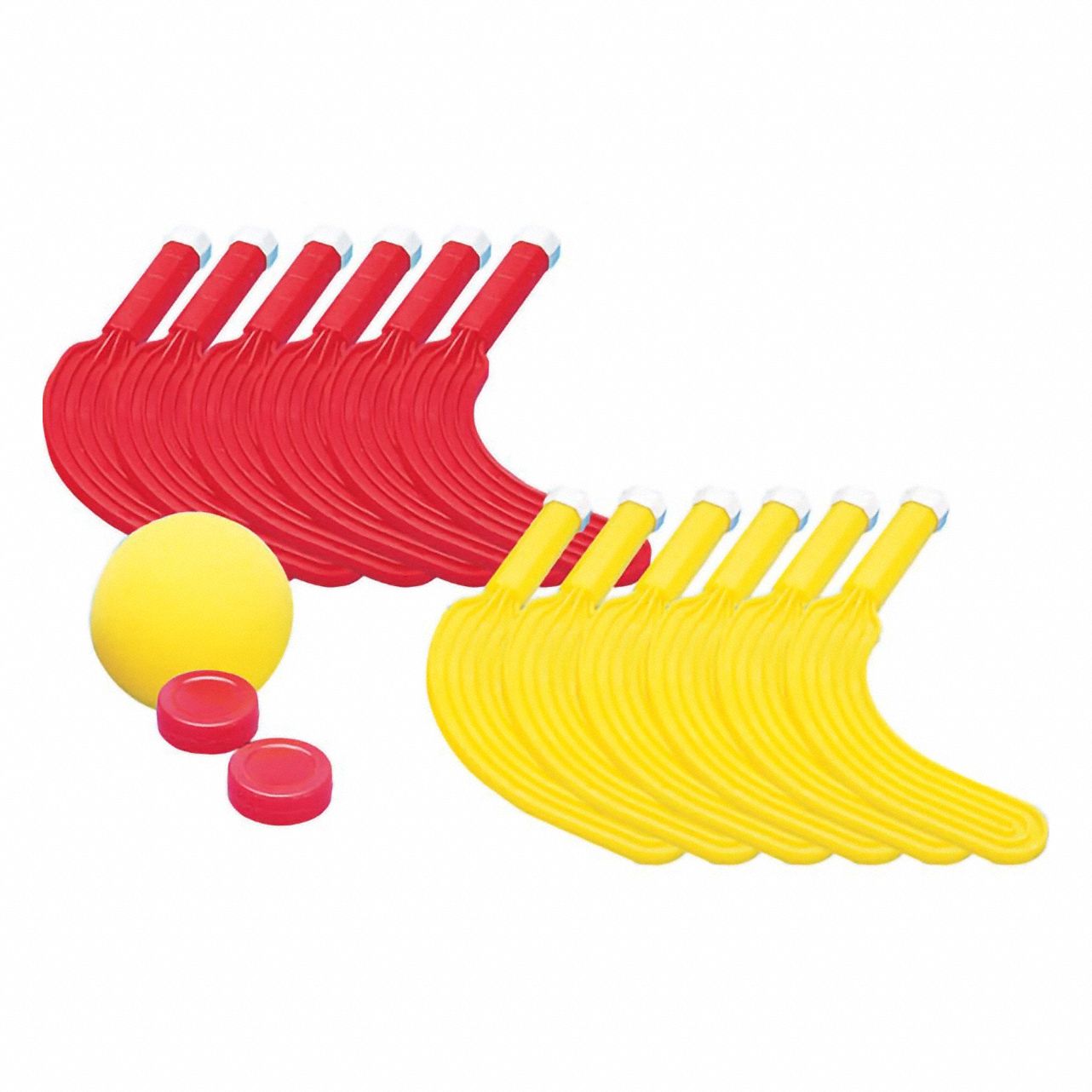 Hockey Kit: 0 Repl Heads, 12 Sticks, 2 Pucks, 1 Balls, Red, Foam, Yellow, Plastic