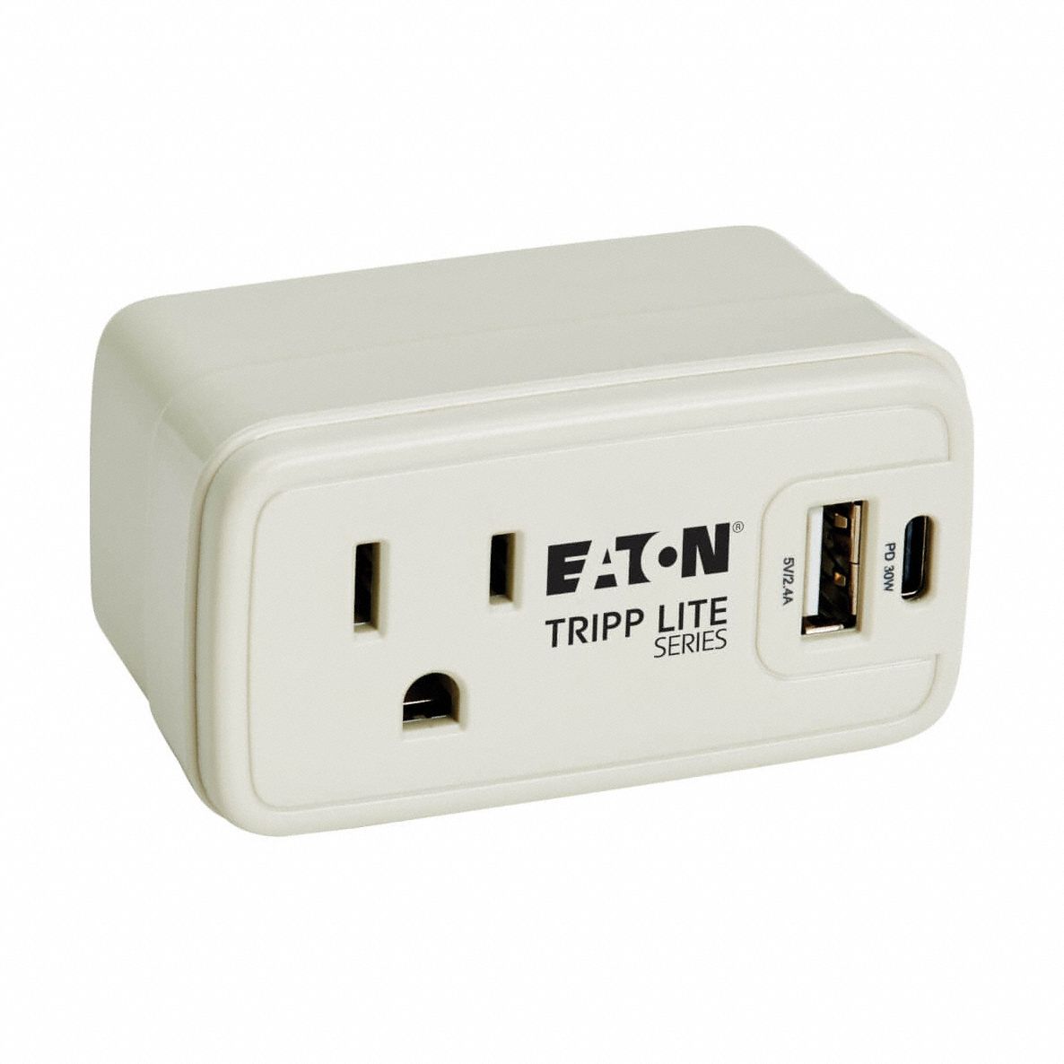 Power Strip: 1 Outlets, 15 A Max. Amps, Gray, NEMA 5-15P, Power Indicator