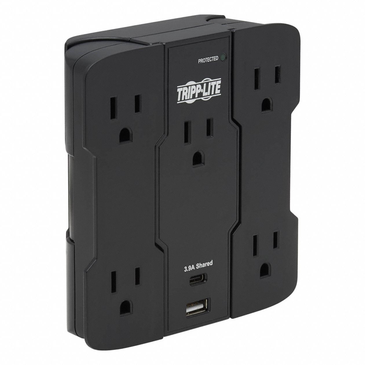 Surge Protector: 5 Outlets, NEMA 5-15R, NEMA 5-15P, 1, 050 Rated Joules, 4 7/8 in Lg