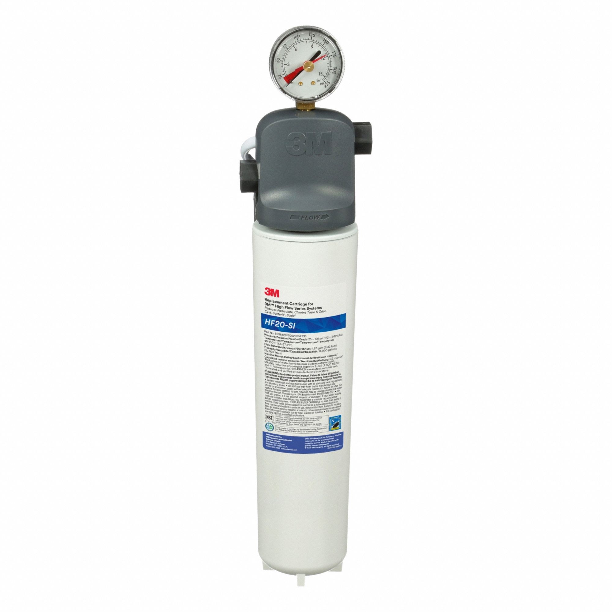 SOLVENTUM CORP DBA 3M HEALTHC Water Filtration System: 0.2 micron, 1.7 gpm, 17 1/2 in Overall Ht (MPN ICE120-SI). Key specifications — Product Type: High-Flow Filtration System; Filter Media: Pleated Membrane; Brand: SOLVENTUM CORP DBA 3M HEALTHC; Reduces: Objectionable Odors.