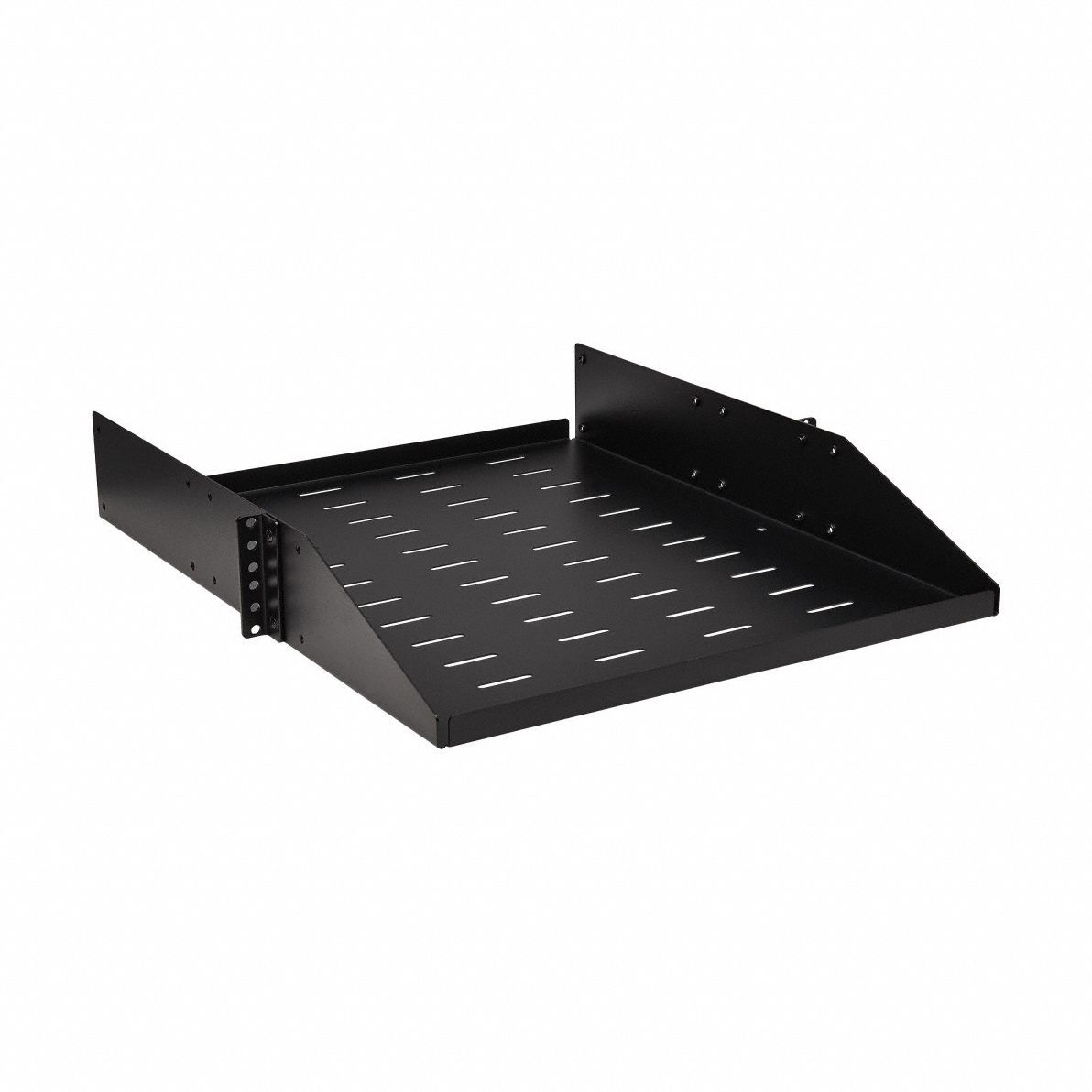 Rack Shelf: 2 u, Vented Shelf, 21 7/8 in Overall Dp, 3 1/2 in Overall Ht, Black