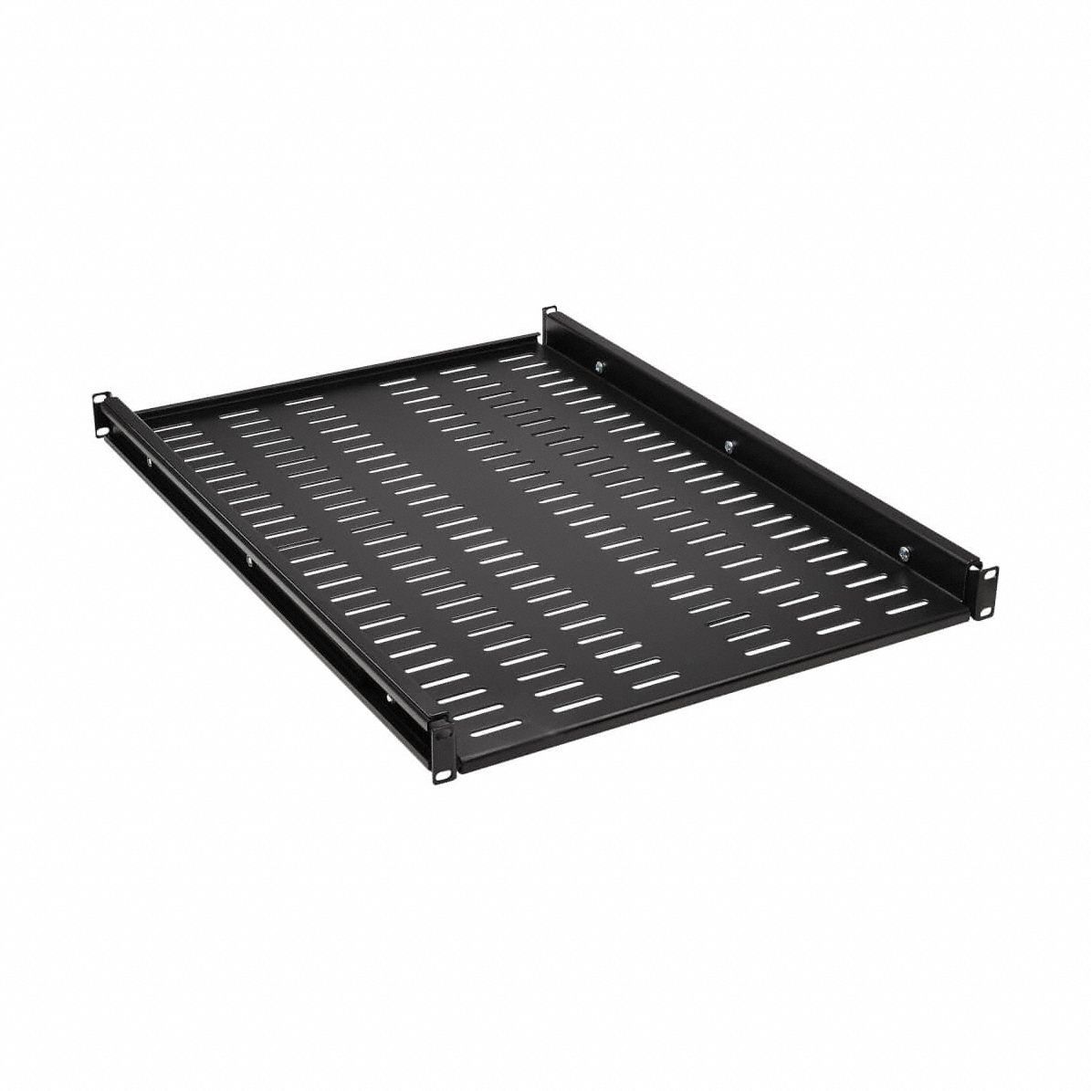 Rack Shelf: 1 u, Vented Shelf, 26 1/8 in Overall Dp, 1 3/4 in Overall Ht, Black