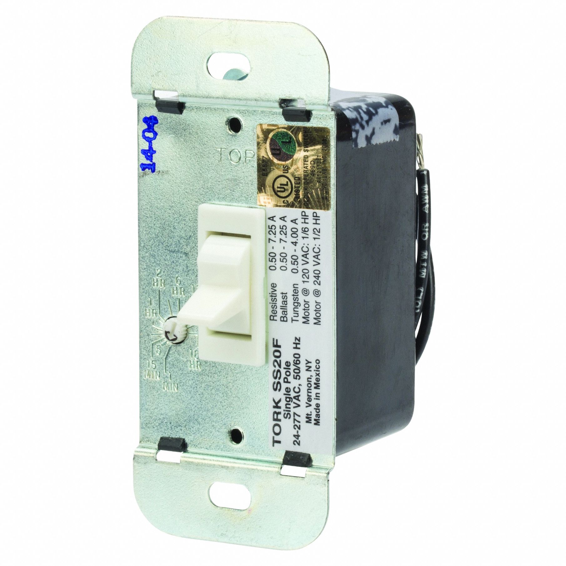 Countdown Timer: 18 hr Max, 1 min Min, SPST, 24/277V AC, No Wall Plate Included, White