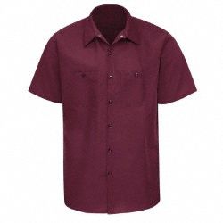 Mens Ss Burgundy Poplin Work Shirt, M: Men's, Short Sleeve, Regular, 15 1/2 in Neck Size