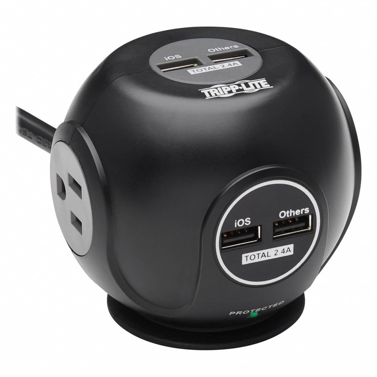 Surge Protector: 3 Outlets, NEMA 5-15R, NEMA 5-15P, 6 ft Cord Lg, 540 Rated Joules, Black