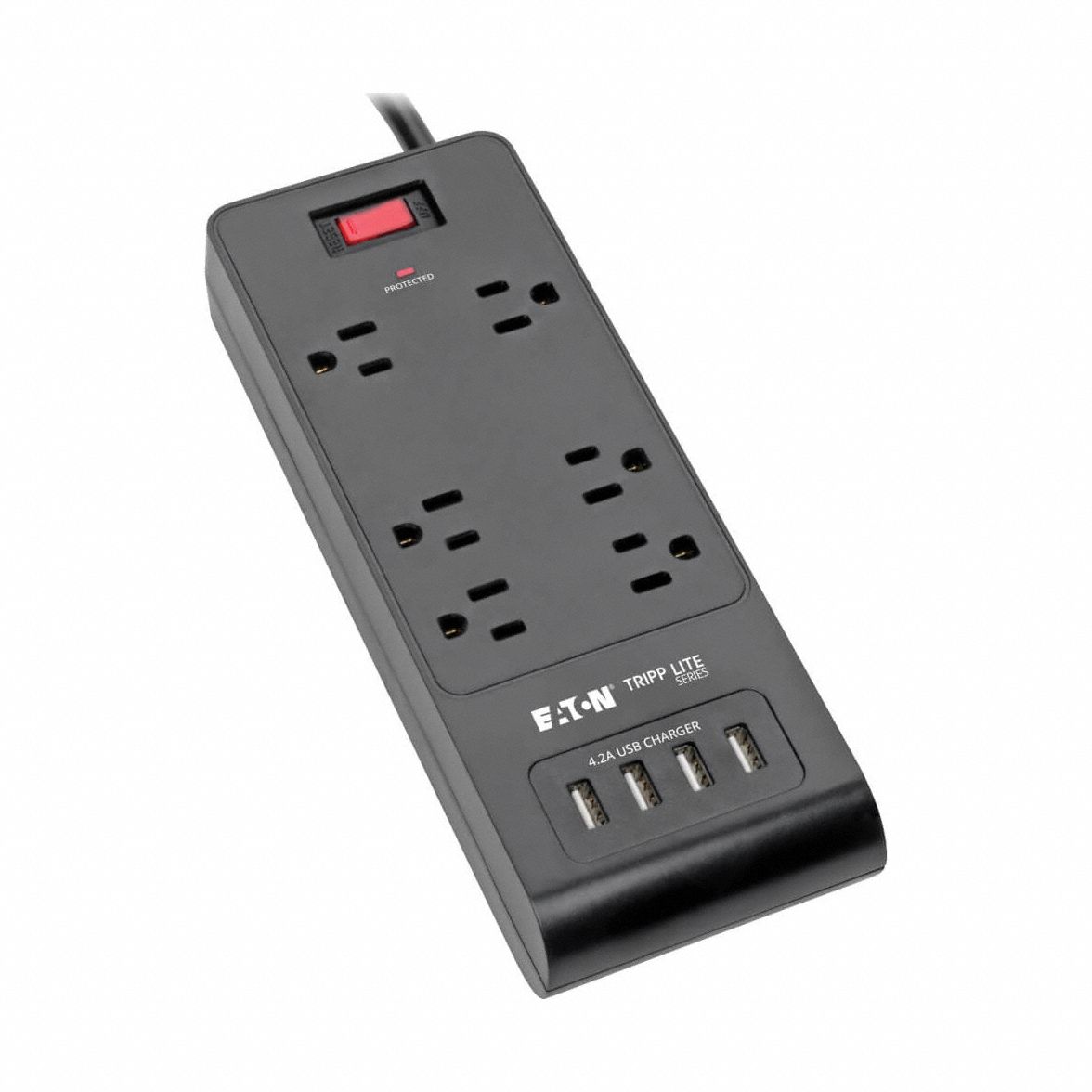 Surge Protector: 6 Outlets, NEMA 5-15R, NEMA 5-15P, 6 ft Cord Lg, 900 Rated Joules