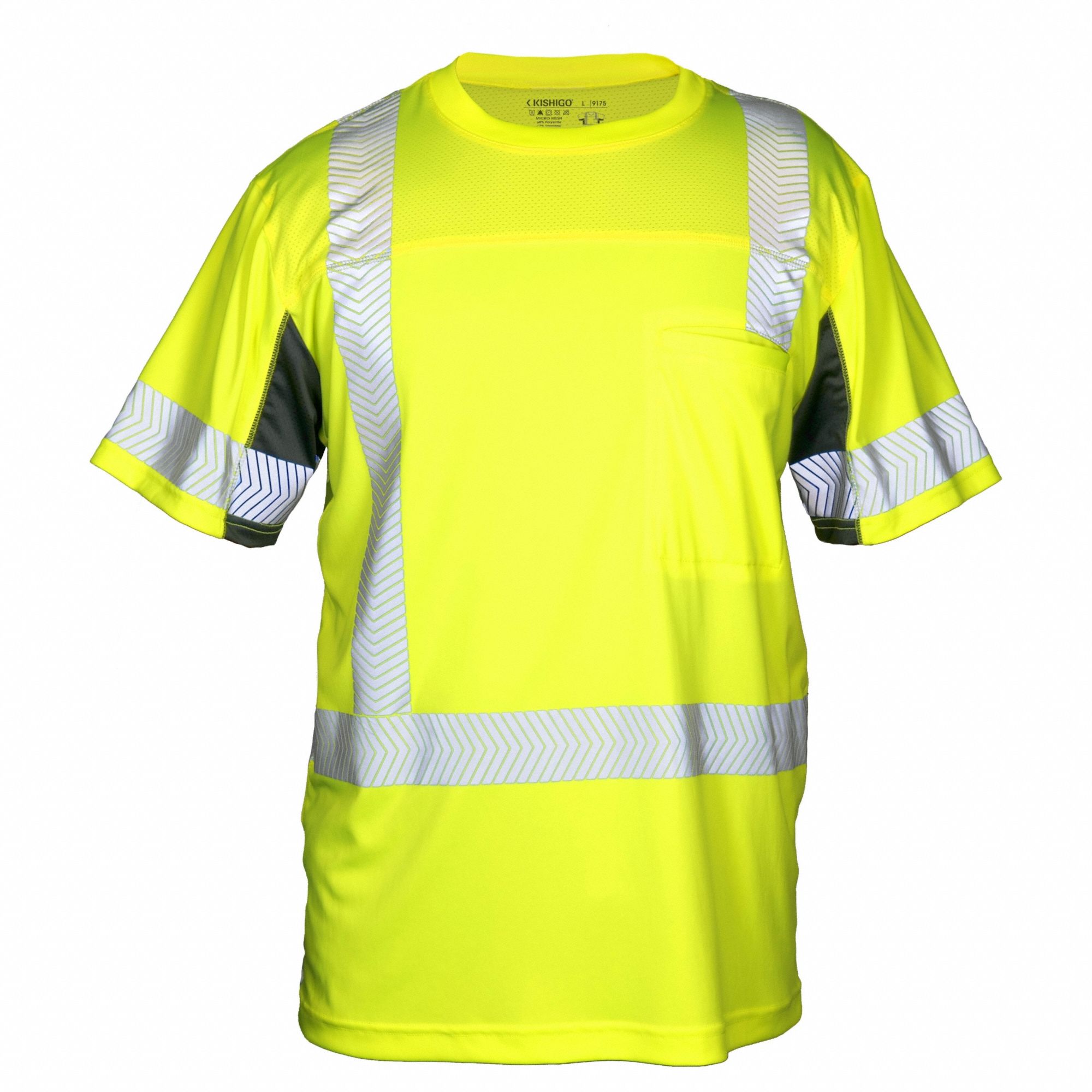 T-Shirt: ANSI Class 3, 2XL, Black/Lime, U, Short, T-Shirt Shirt, 1 Pockets