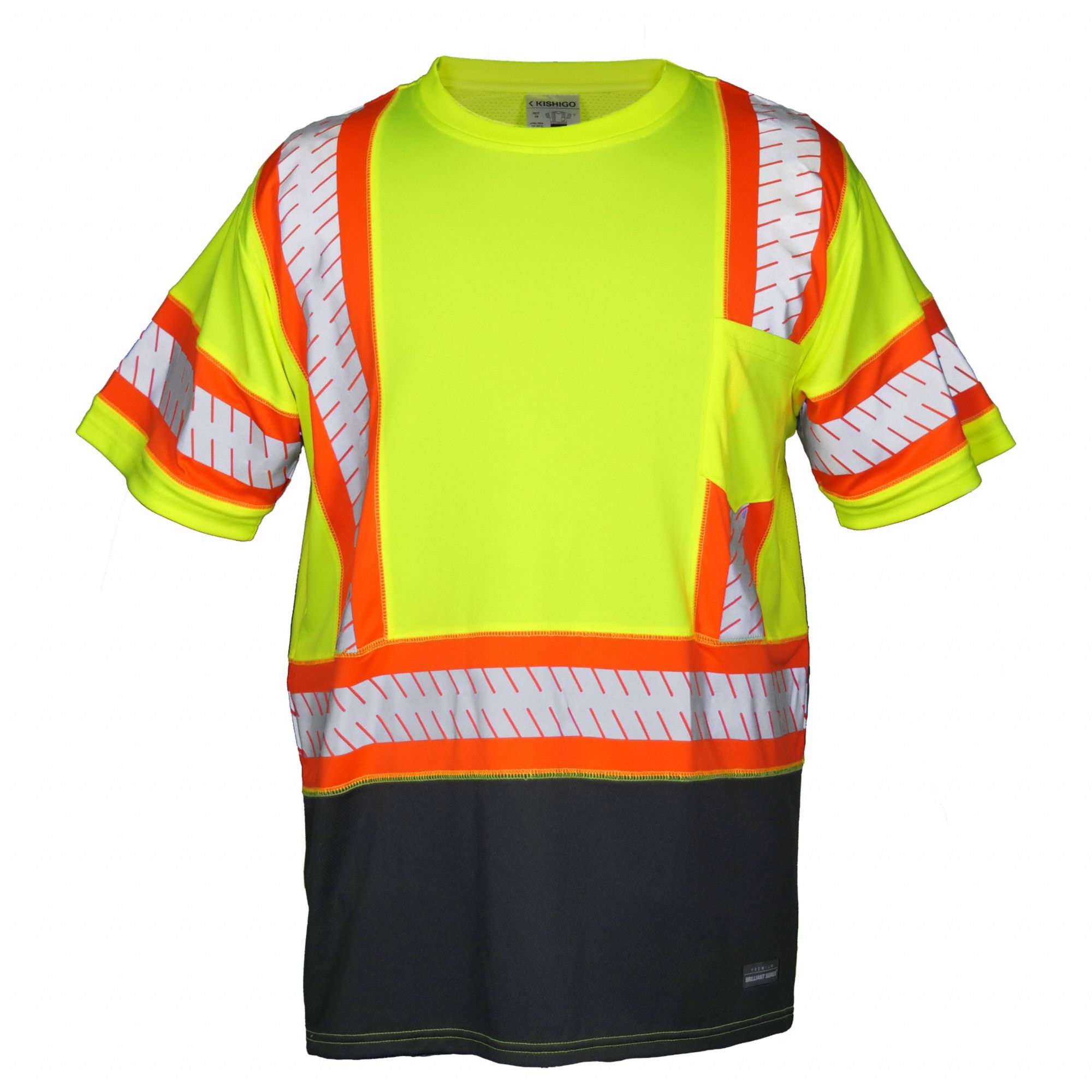 KISHIGO 9179-5X T-Shirt,Unisex,Black/Lime,5XL 812ER3
